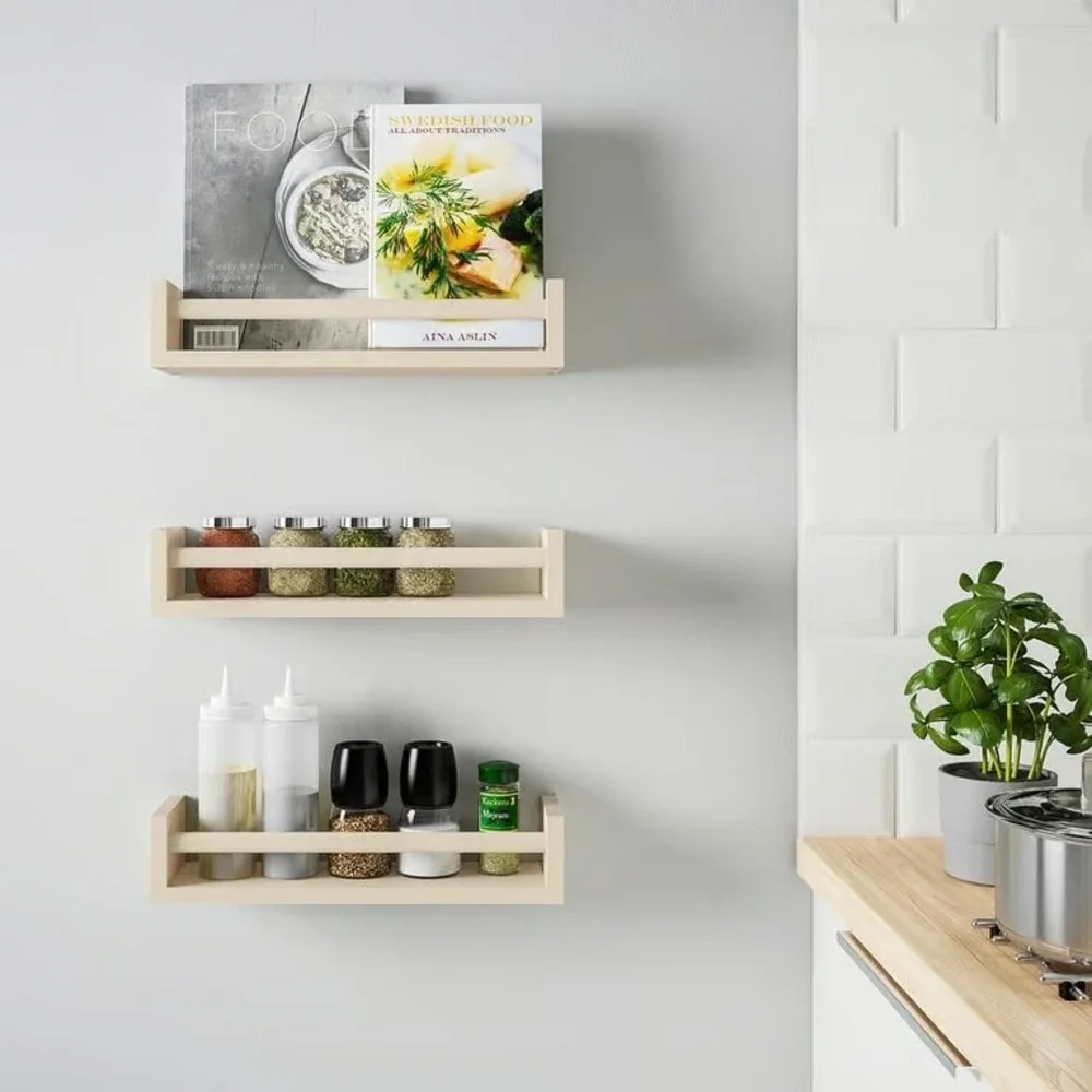 Lot of 4 IKEA BEKVAM Birch Wood Spice Racks Floating Nursery Book Shelf Storage